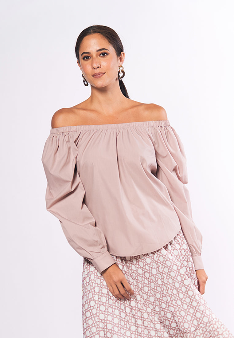 Monochromatic Aiko Long Sleeve Offshoulder Top (Mauve)