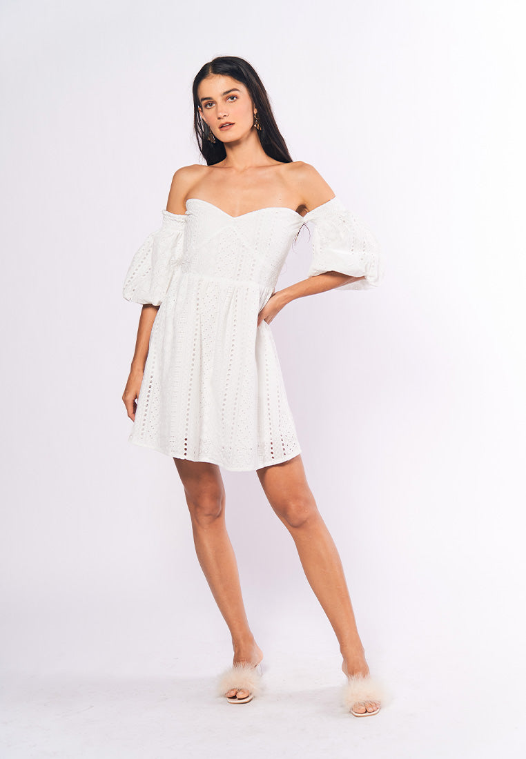 Monochromatic Ariella Offshoulder Dress (Off-white) - Main Image