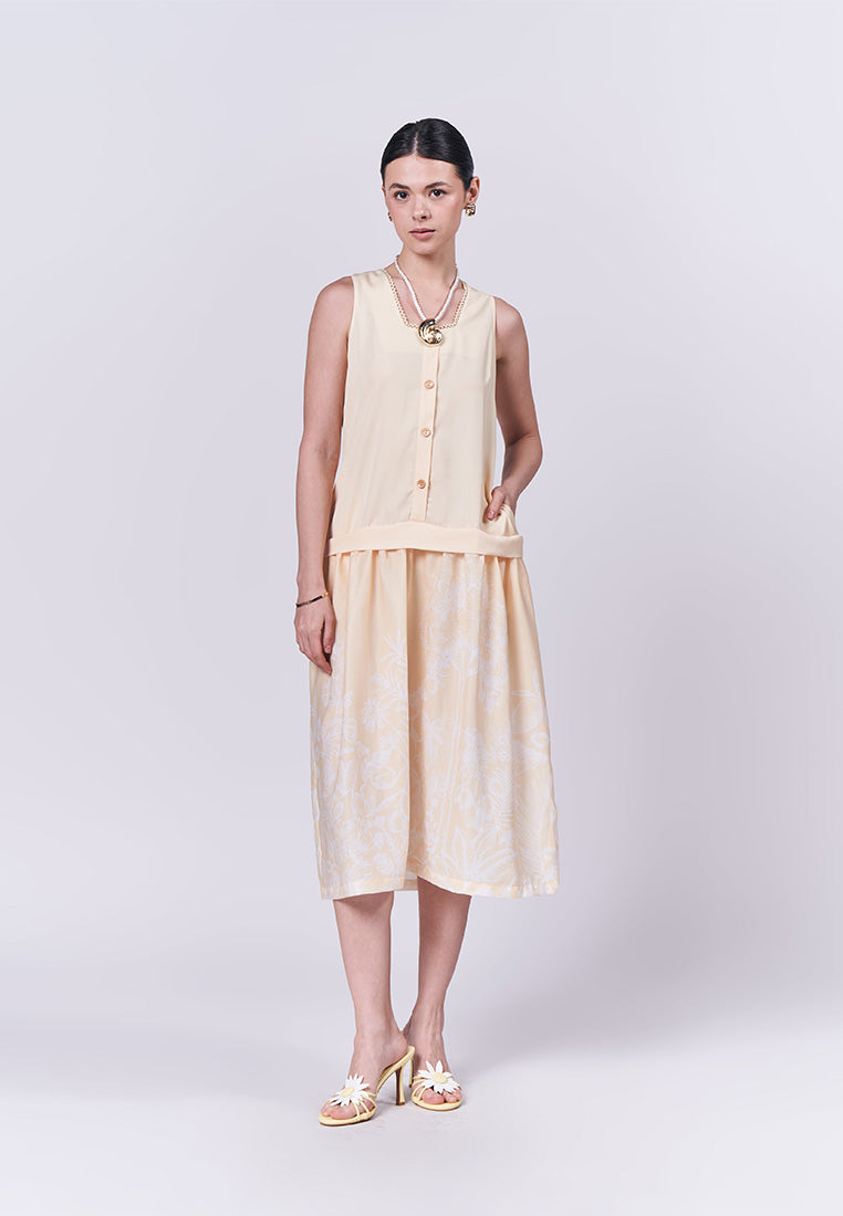Summer Dresses 2025 Mango Sleeveless Dress (Yellow) – Plains Prints