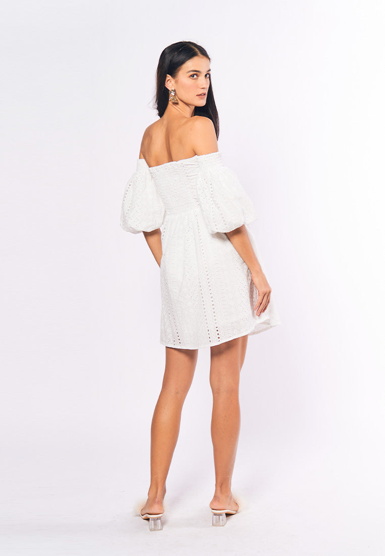 Monochromatic Ariella Offshoulder Dress (Off-white)