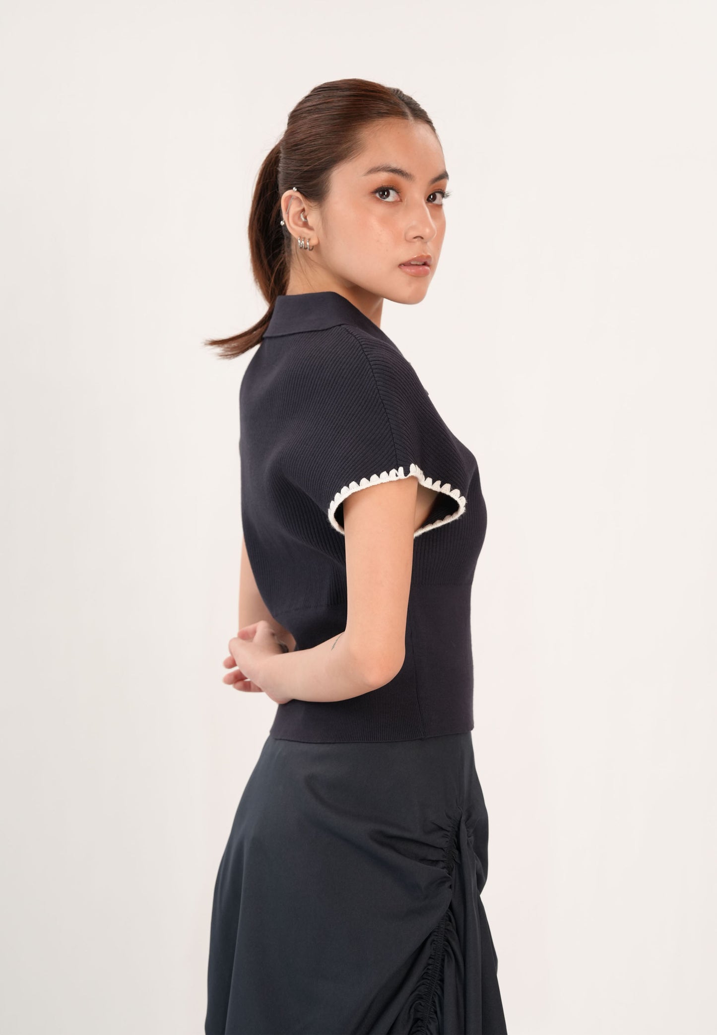 Fay Extended Sleeve Top (Navy)