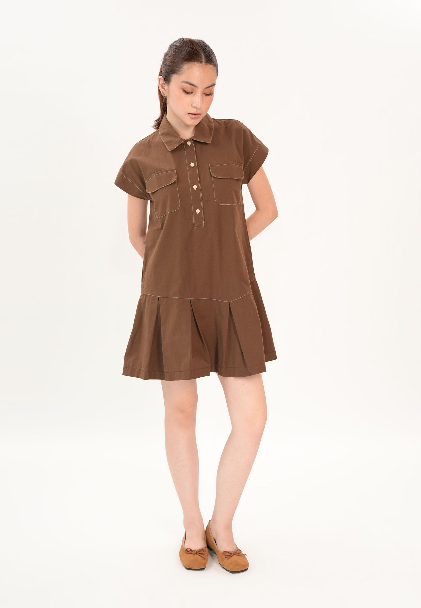 Fiadh Short Sleeve Dress (Brown)