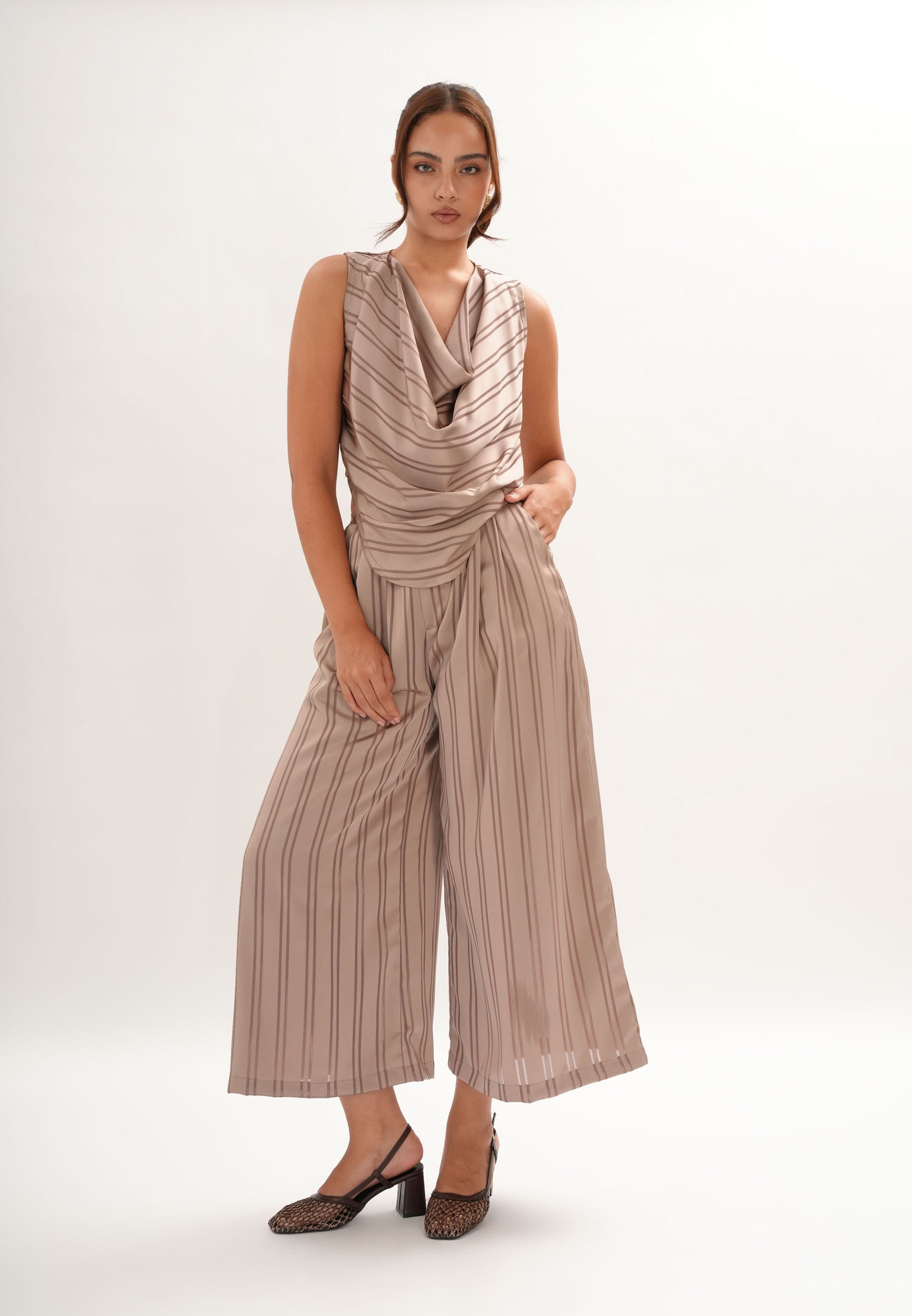 Fifer Sleeveless Top (Striped Brown)