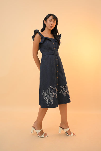 Ox Sleeveless Dress Summer Dresses (Blue Denim)