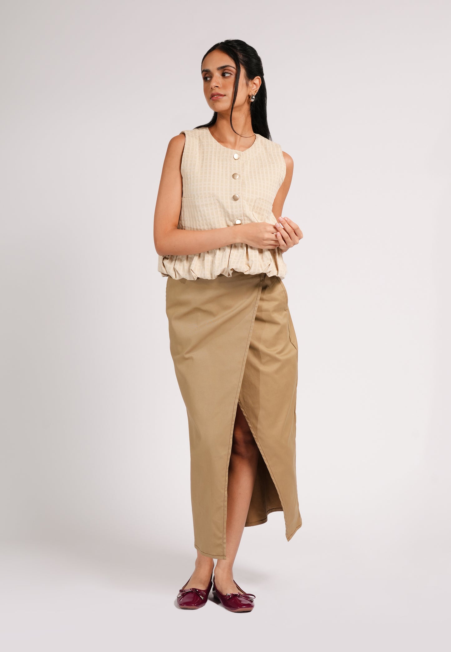 Cara Sleeveless Top (Beige)