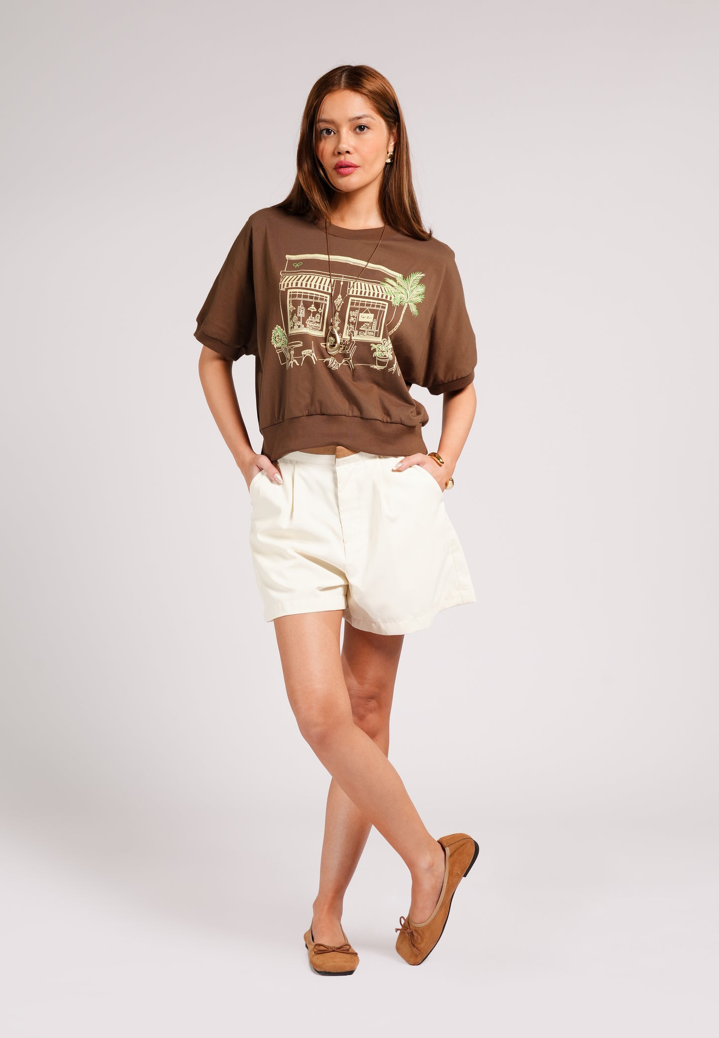 Carmelo Short Sleeve Top (Spot Print Brown)