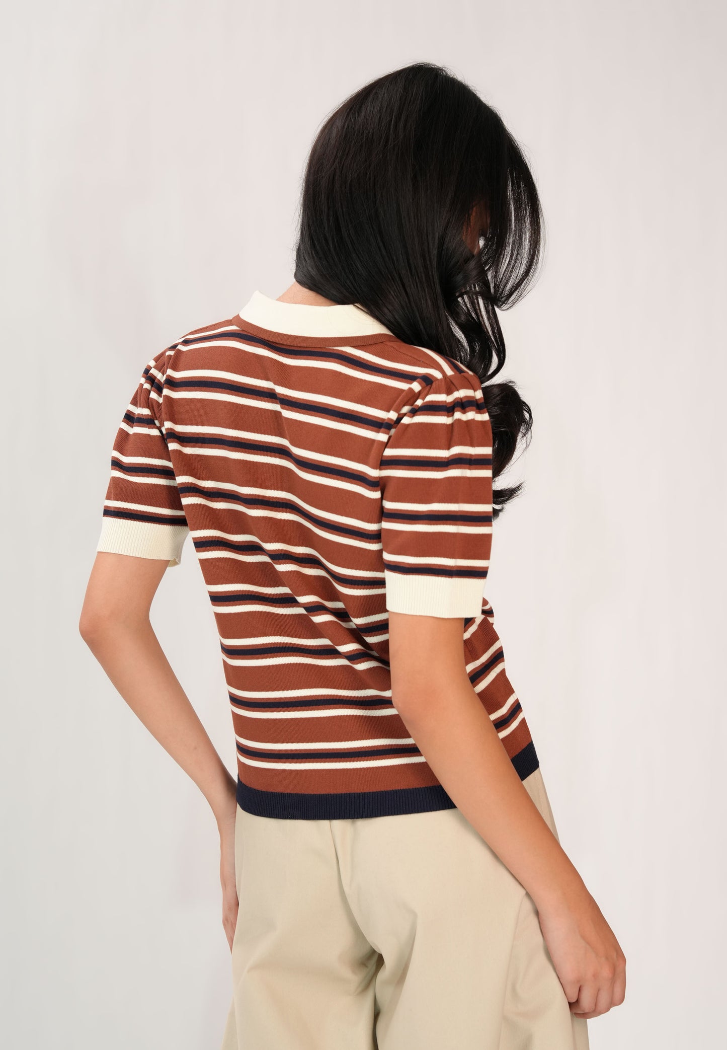 Fixy Short Sleeve Top (Striped Brown)