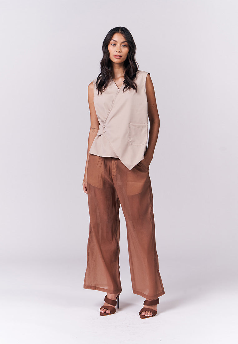 Inaya Sleeveless Vest Top (Khaki)