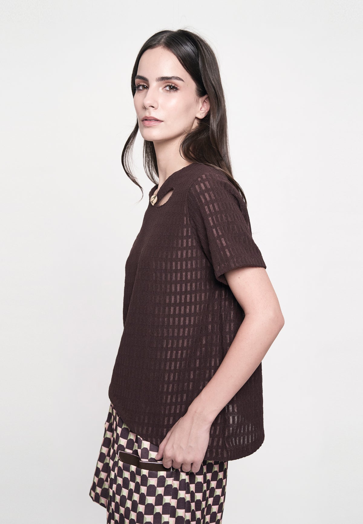 Gentry Short Sleeve Top (Brown)
