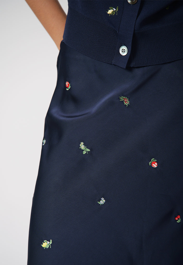 Raf Isabelle Skirt W/ Embro (Navy)