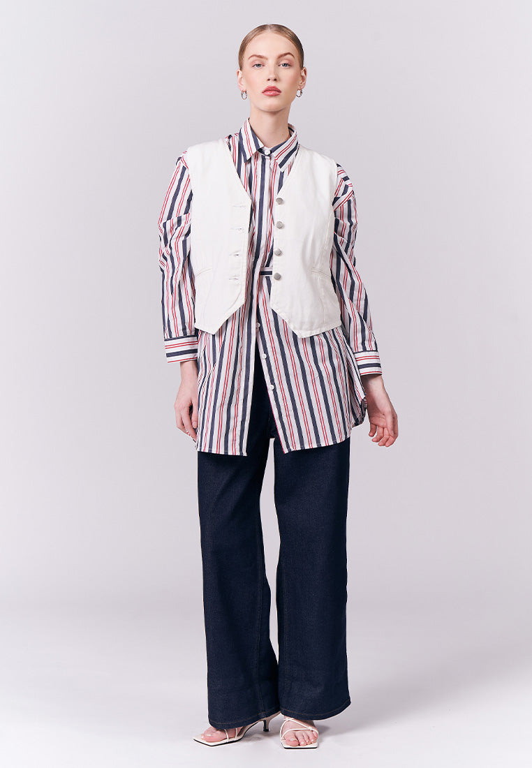 DNM Studios Humphrey Long Sleeve Tunic Top (Red & White)