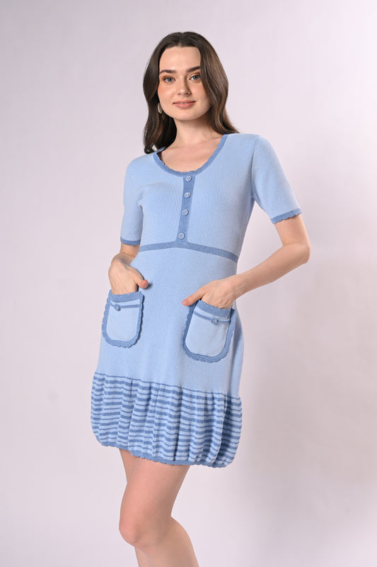 Voyage Daisy Short Sleeve Dress (Light Blue)