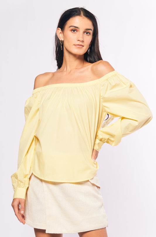 Monochromatic Aiko Long Sleeve Offshoulder Top (Yellow)