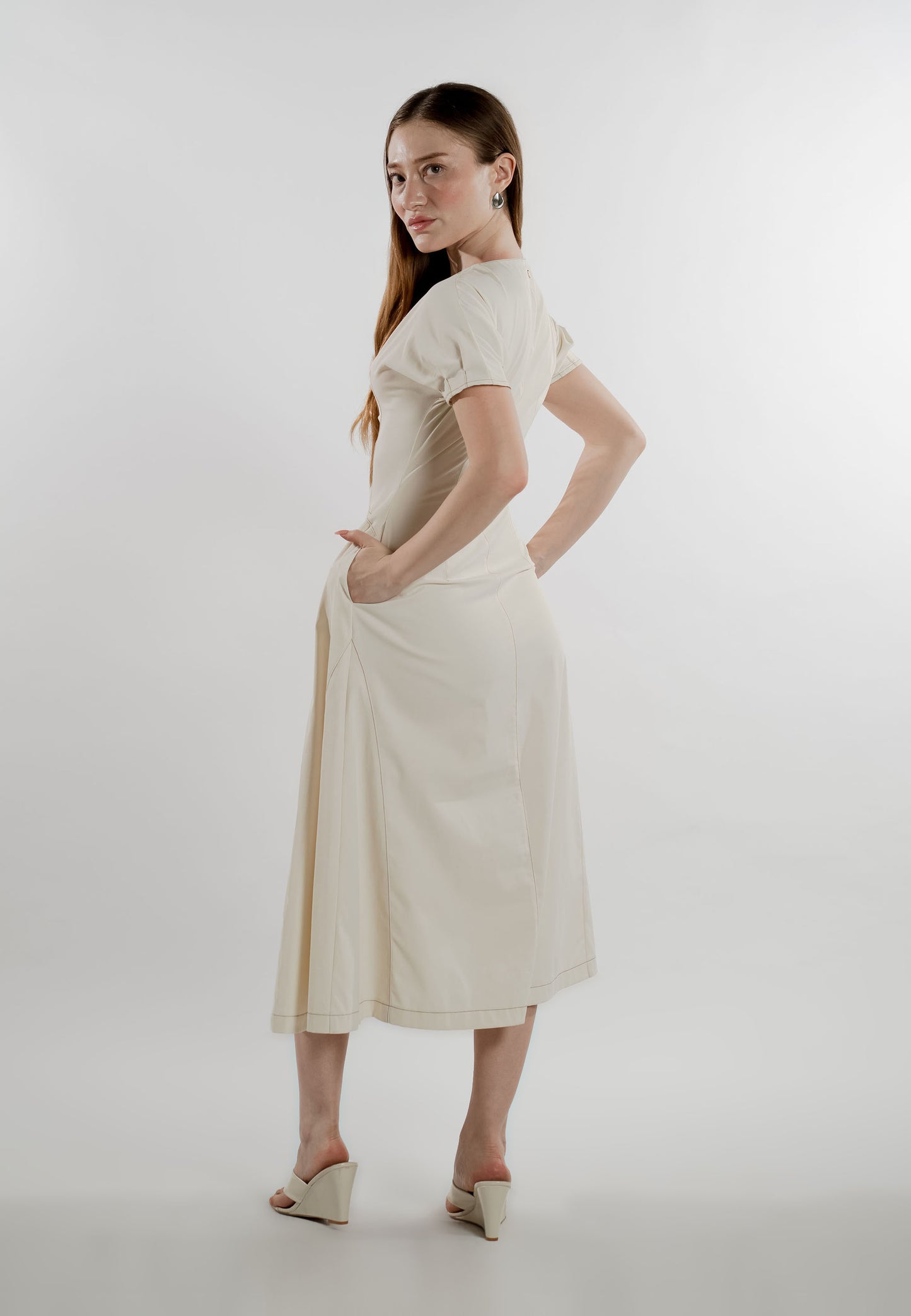 Elize Short Sleeve Dress (Cream)