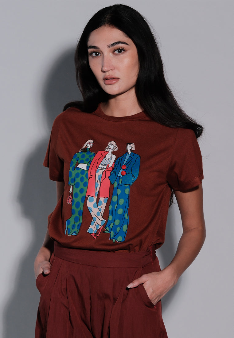 Holiday Tees 2025 3 Wise Women Short Sleeve Shirt Top(Rust)