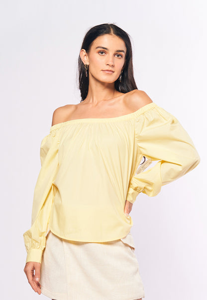 Monochromatic Aiko Long Sleeve Offshoulder Top (Yellow)