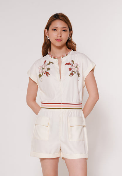 Aines Short Sleeve Playsuit  (Spot Print Cream)