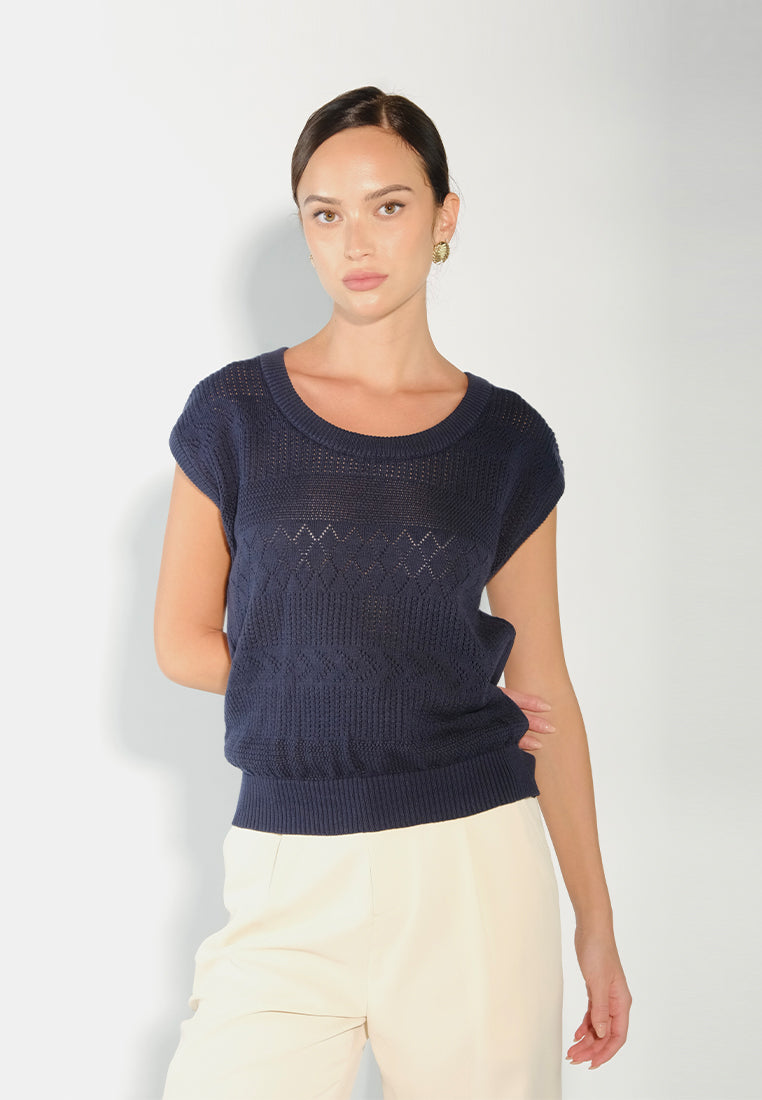 Sari- Sari Allona Short Sleeve Top (Navy)