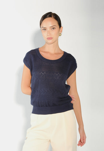 Sari- Sari Allona Short Sleeve Top (Navy)