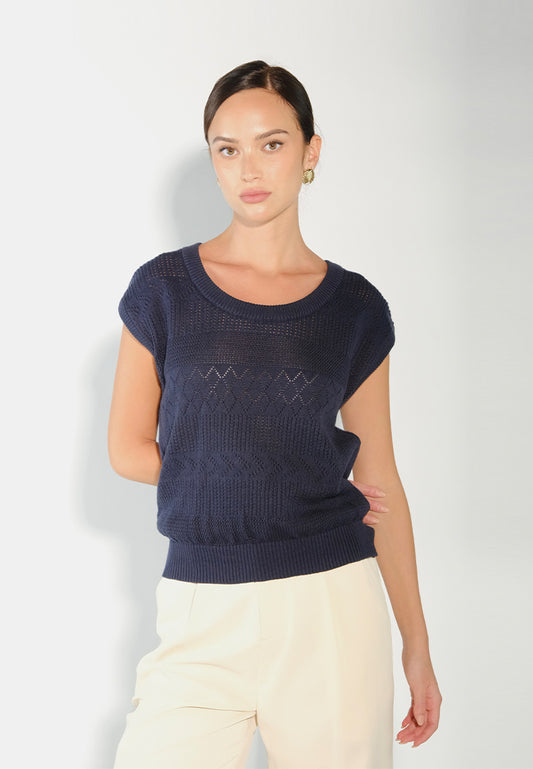 Sari- Sari Allona Short Sleeve Top (Navy)