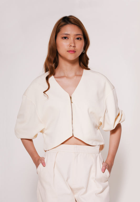 Aven Quarter Sleeve Top(Cream)