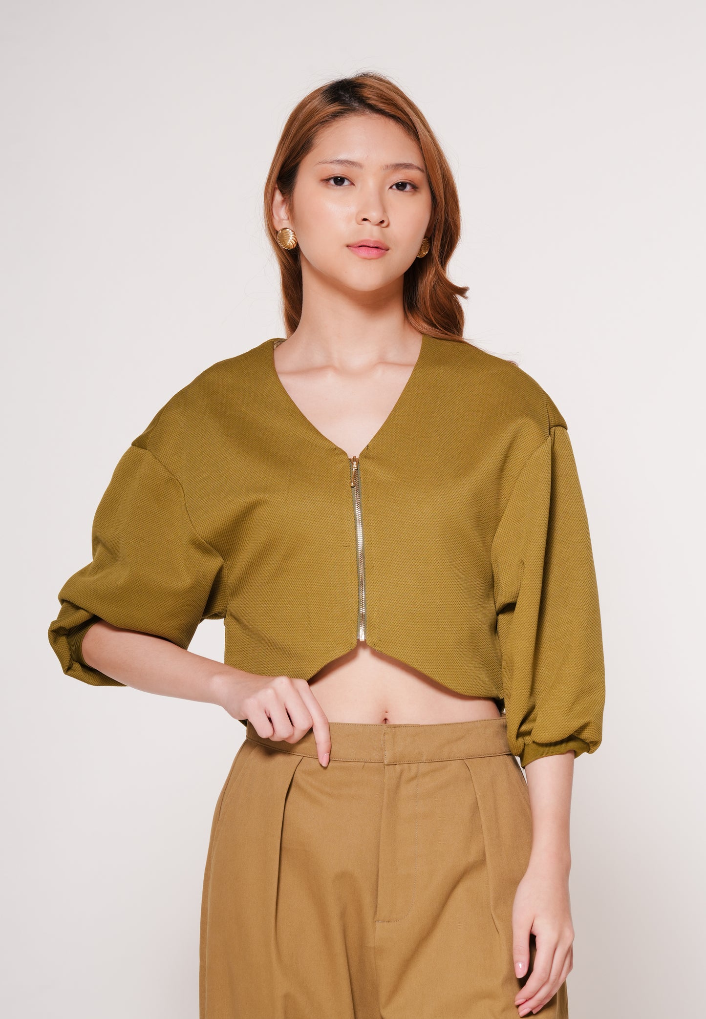 Aven Quarter Sleeve Top (Olive)