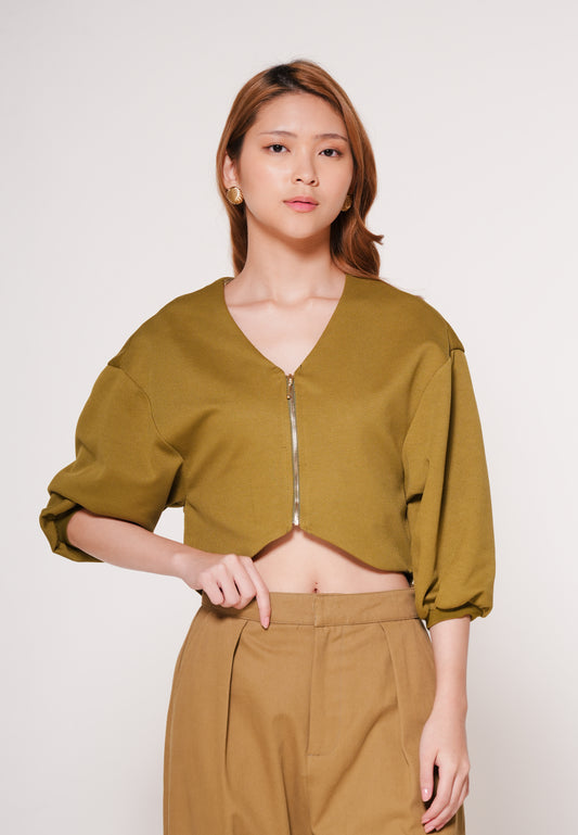 Aven Quarter Sleeve Top (Olive)