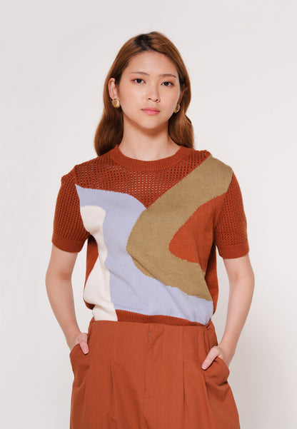 Axon Short Sleeve Top (Printed Brown)