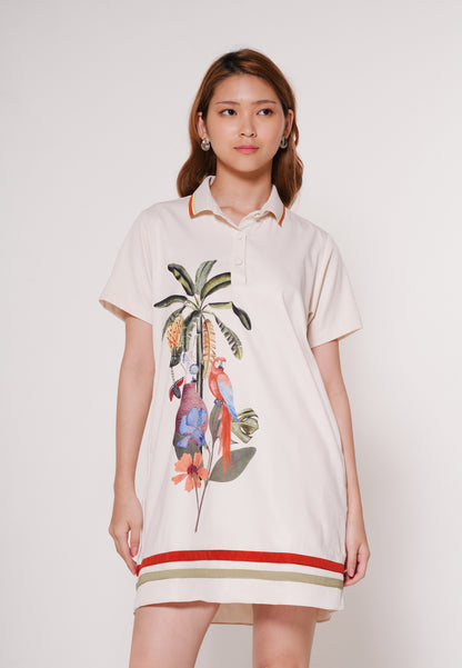 Azra Short Sleeve Dress (Spot Print Beige)