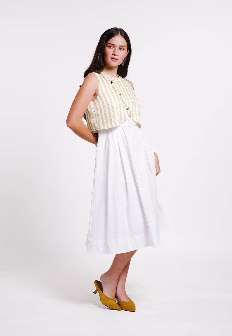 Banks Sleeveless Dress  (Striped White)