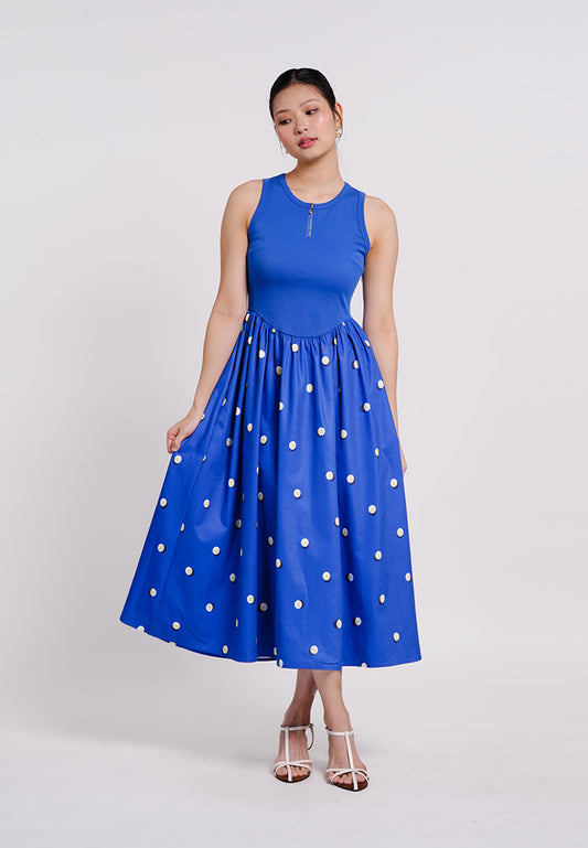 Beaufort Sleeveless Dress  (Printed Blue)