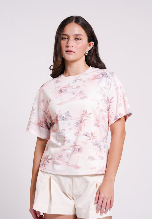Beaux Short Sleeve Top (Printed Blush)