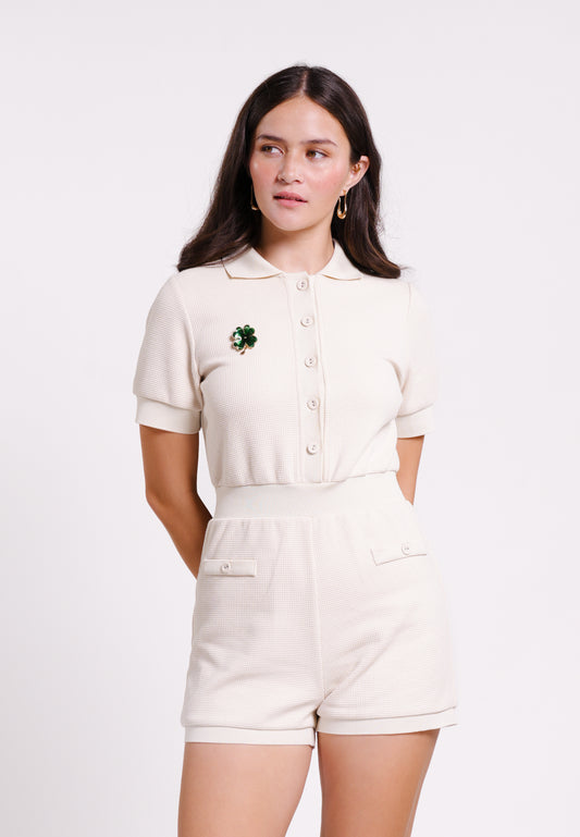 Archetype Summer Essentials Blessy Short Sleeve Playsuit (Beige)