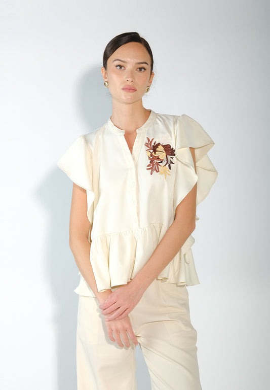 Sari- Sari Butuan Short Sleeve Top (Cream)
