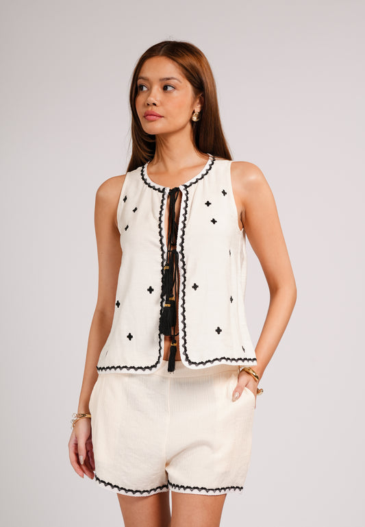 Cadern Sleeveless Top (Printed Cream)