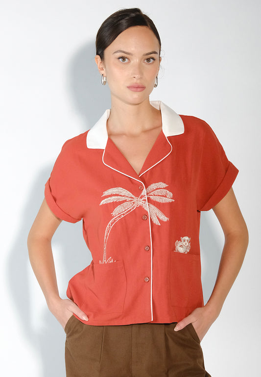 Sari- Sari Caliraya Short Sleeve Top (Rust)