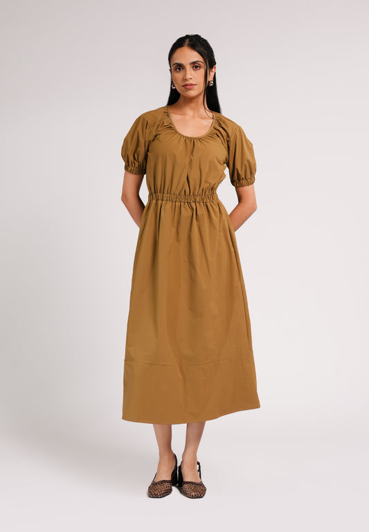 Cameo Short Sleeve Dress (Dark Khaki)