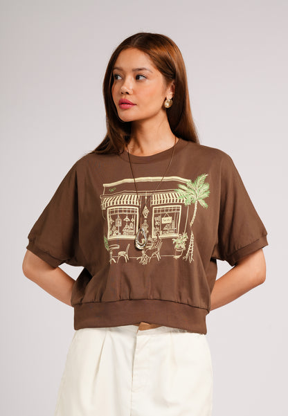 Carmelo Short Sleeve Top (Spot Print Brown)