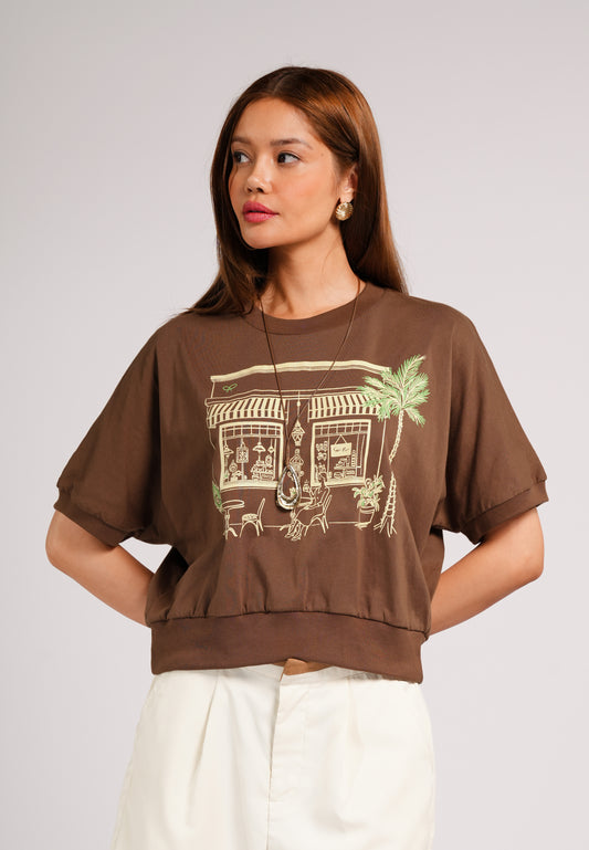 Carmelo Short Sleeve Top (Spot Print Brown)