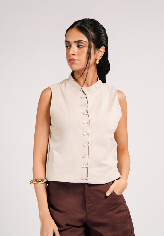 Casper Sleeveless Top (Beige)