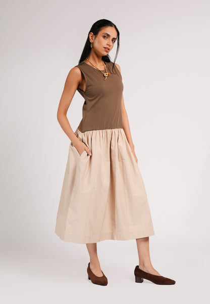 Celia Sleeveless Dress (Brown/Khaki)