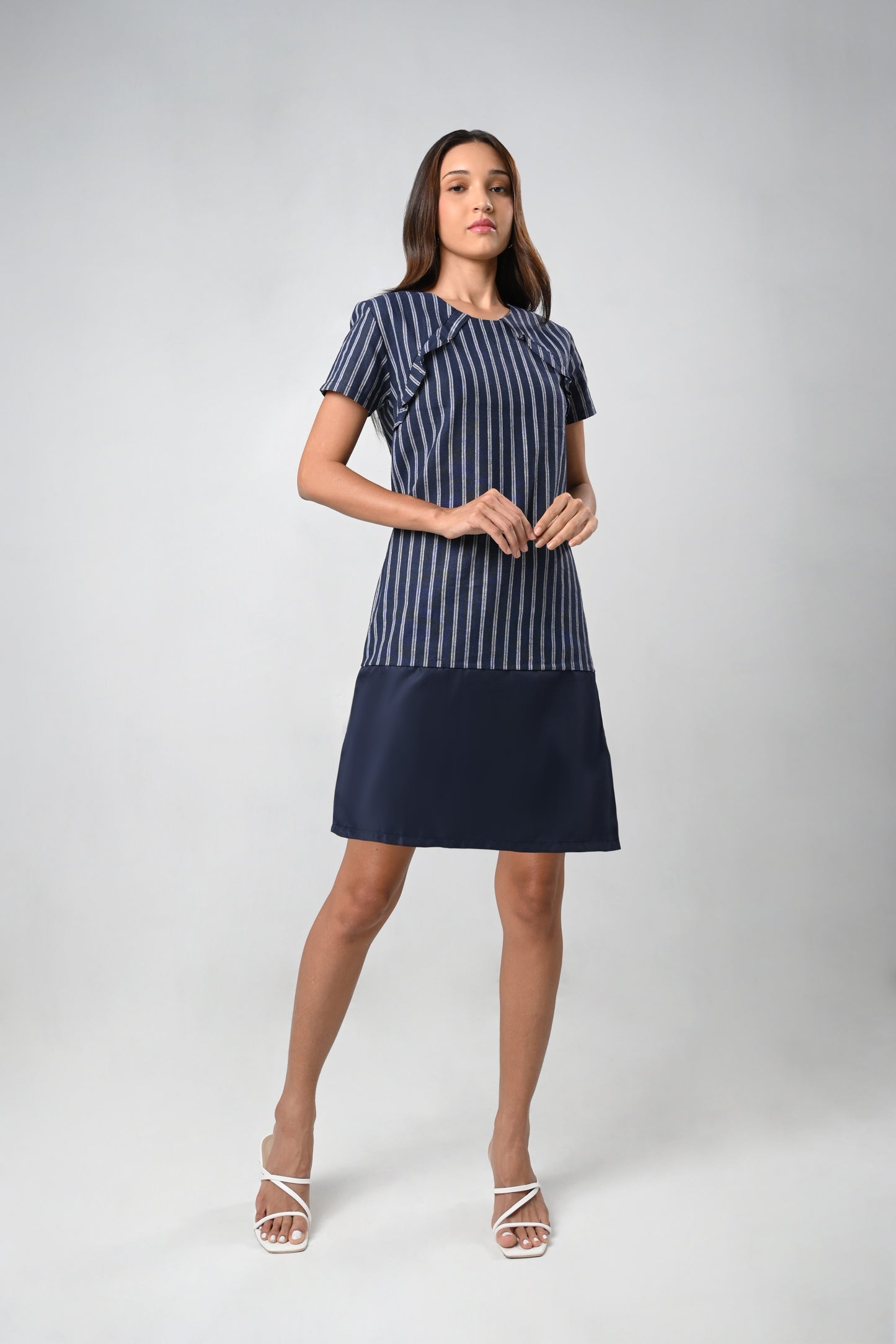 Cettina Short Sleeve Dress (Navy white)