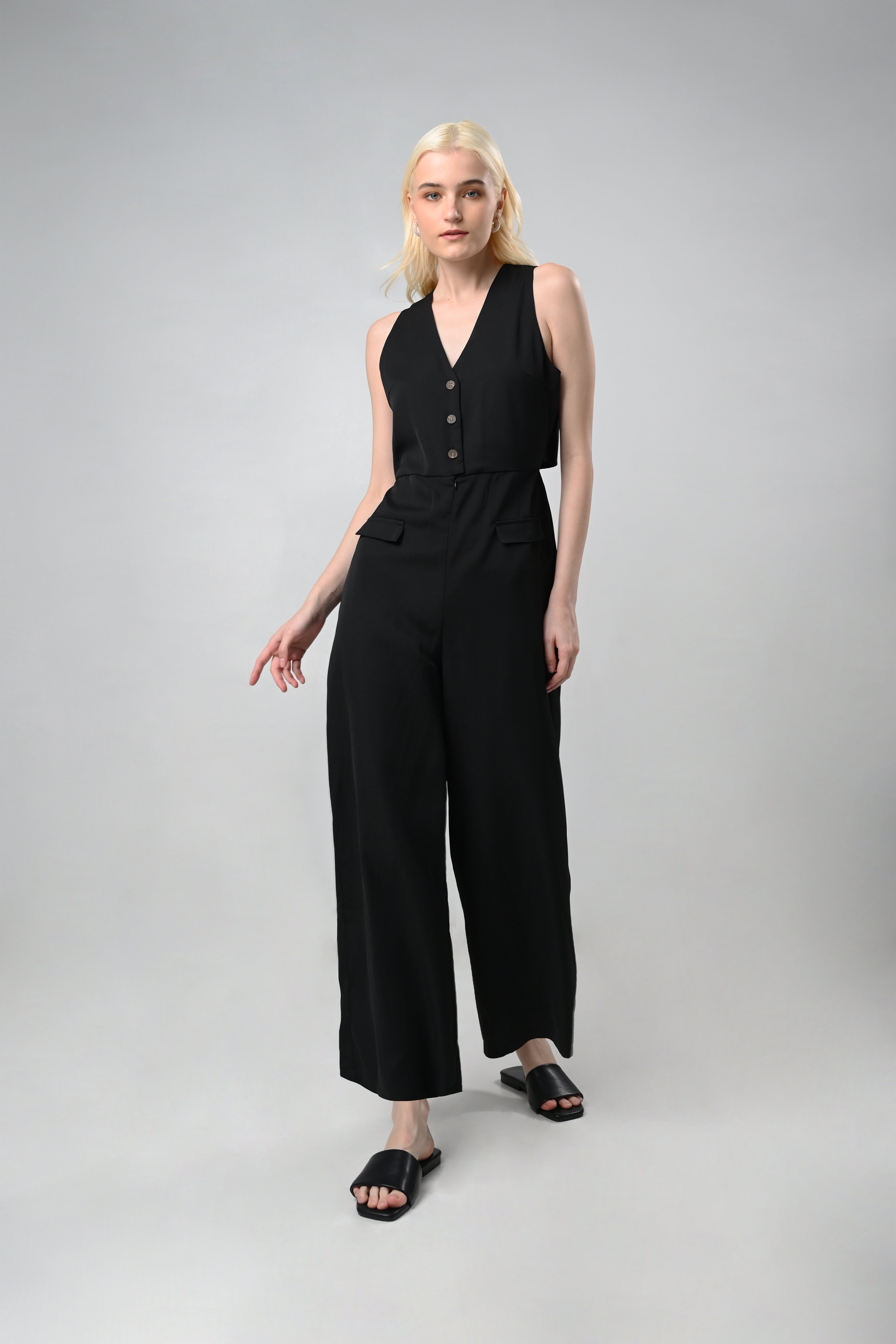 Raf Clairo Sleeveless Pantsuit Plain Black