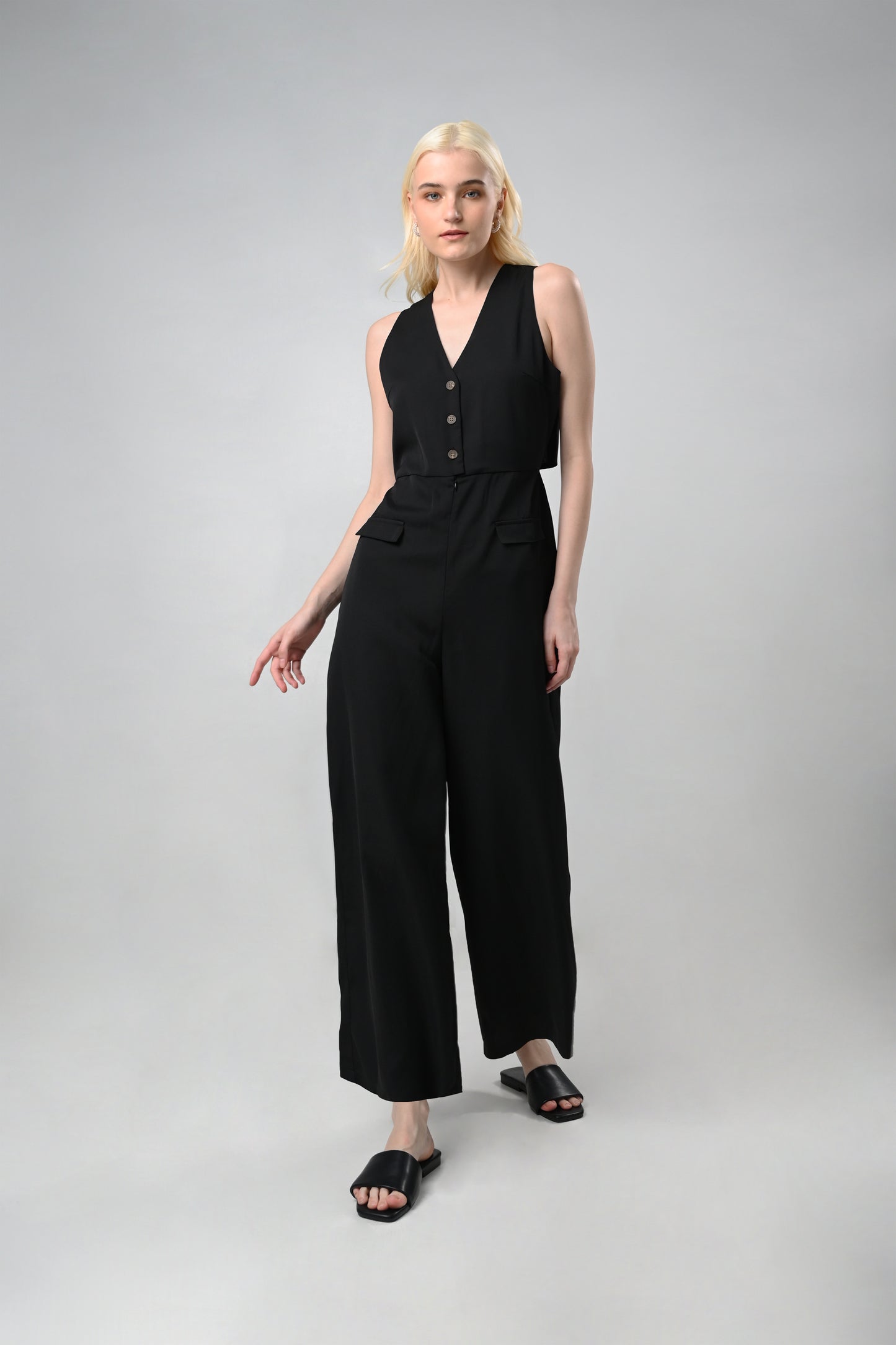 Raf Clairo Sleeveless Pantsuit (Plain) (Black)