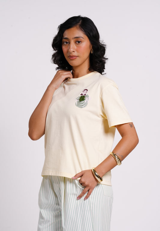 Archetype Summer Essentials Clover Short Sleeve Shirt Top (Butter)