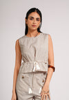 Cohen Sleeveless Top (Striped Beige)