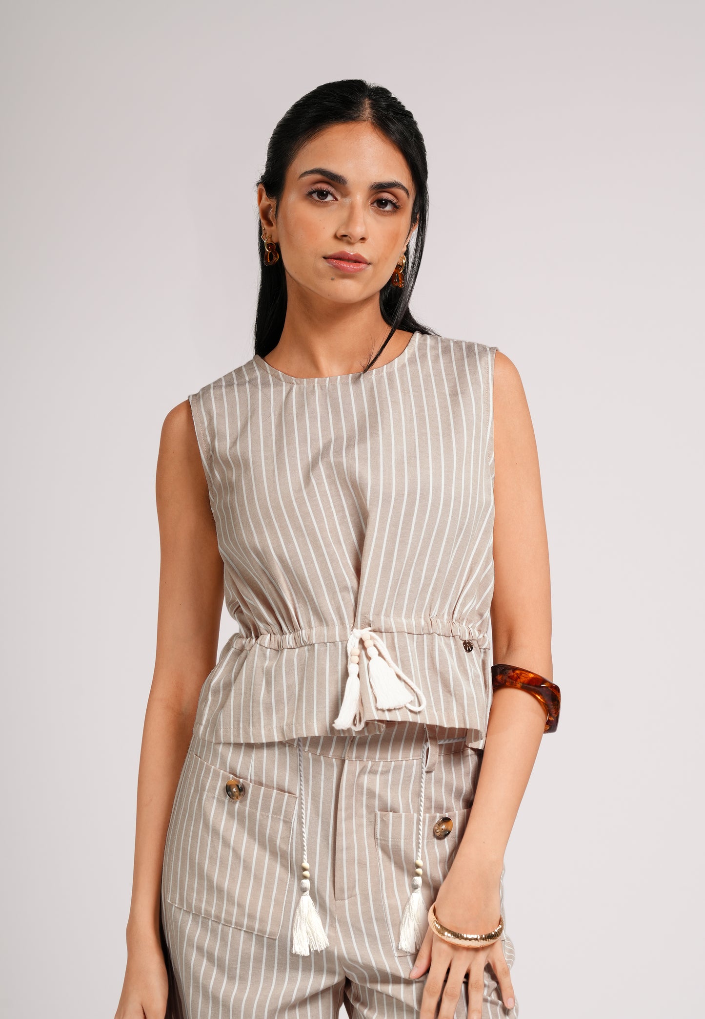 Cohen Sleeveless Top (Striped Beige)