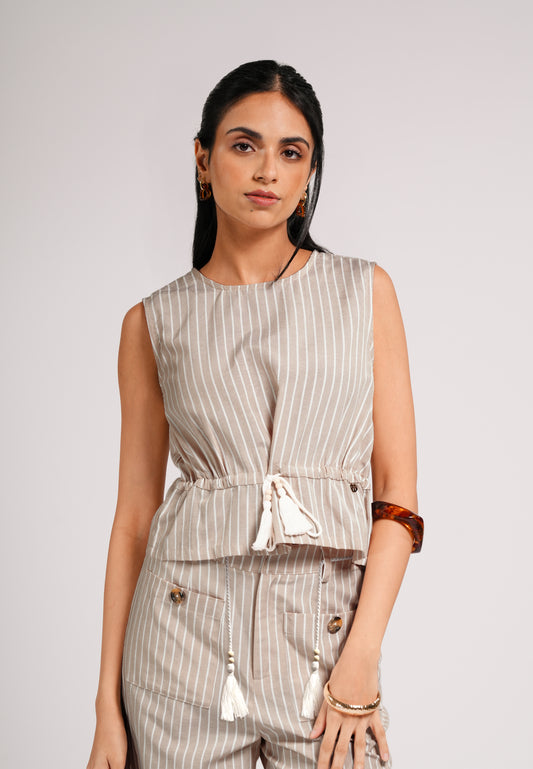 Cohen Sleeveless Top (Striped Beige)