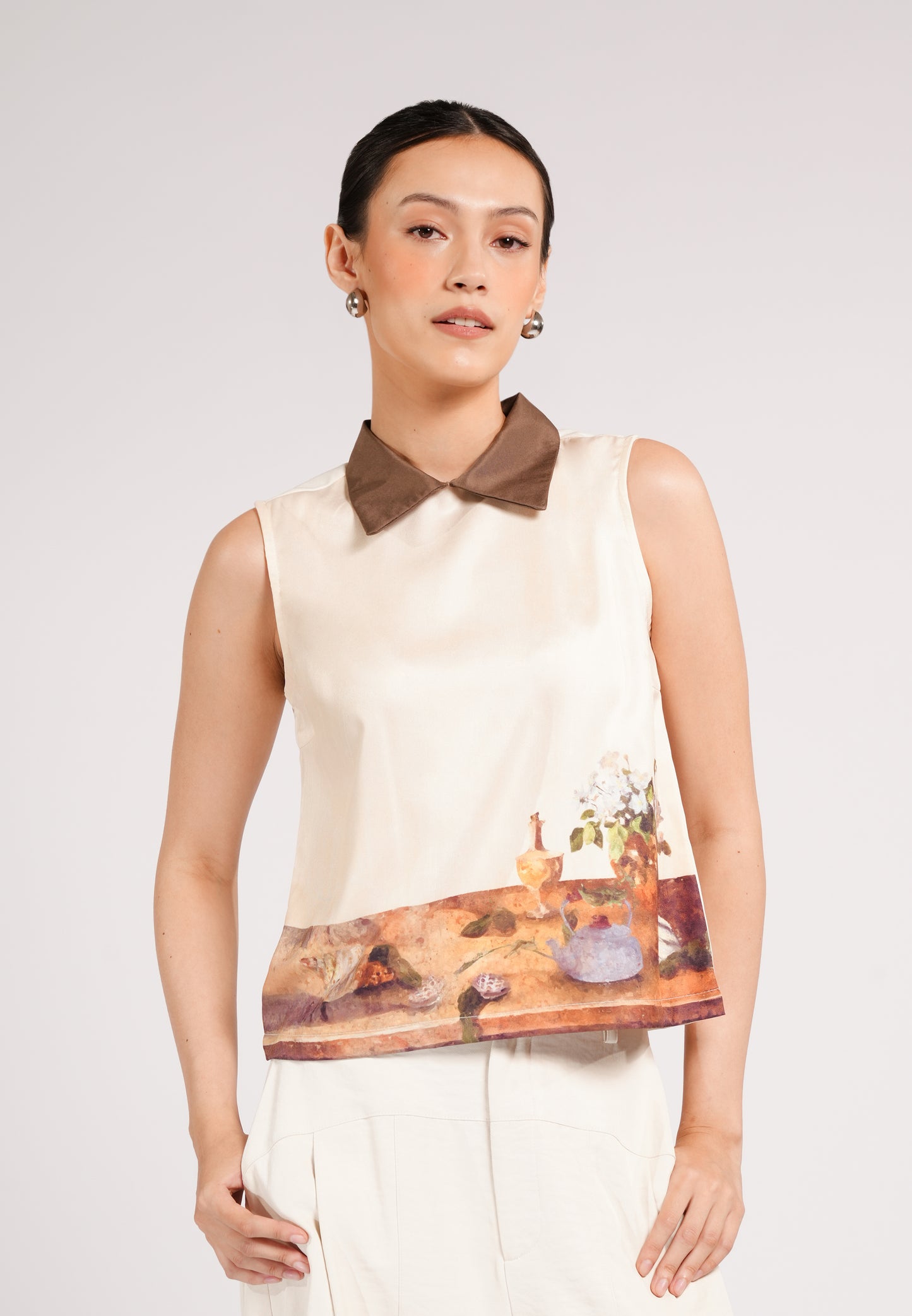 Colin Sleeveless Top (Spot Print Cream)