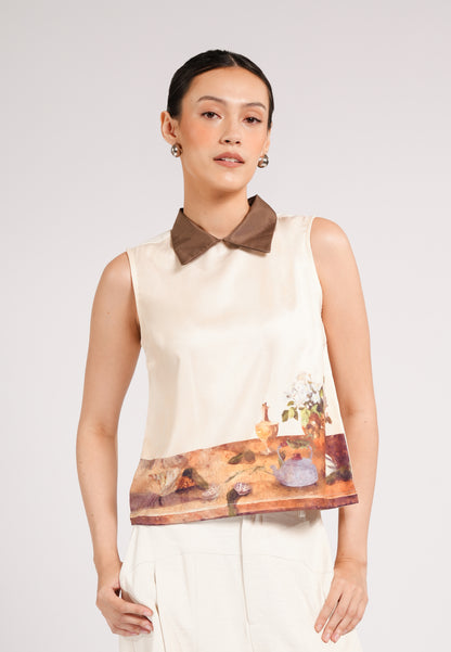 Colin Sleeveless Top (Spot Print Cream)